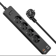 KAKU hálózati elosztó - 4 aljzat 230V + 3xUSB + Type C - fekete