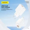 Foneng fali töltő EU42 GaN - USB + Type C - PD 20W 3A fehér - 2. kép