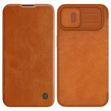 Nillkin Qin Leather Pro iPhone 14 Plus kamera fedő fliptok barna