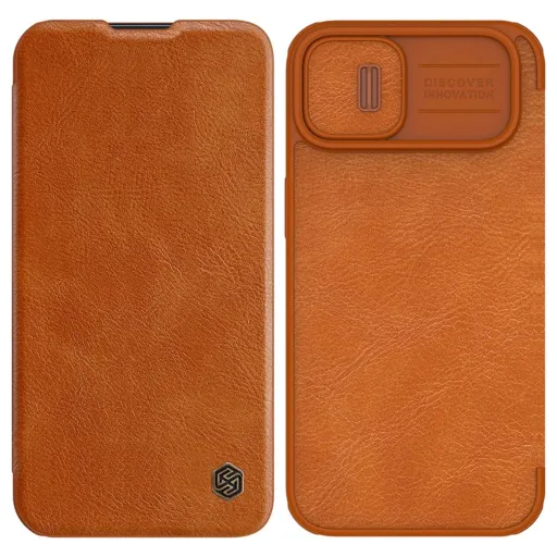 Nillkin Qin Leather Pro iPhone 14 Plus kamera fedő fliptok barna