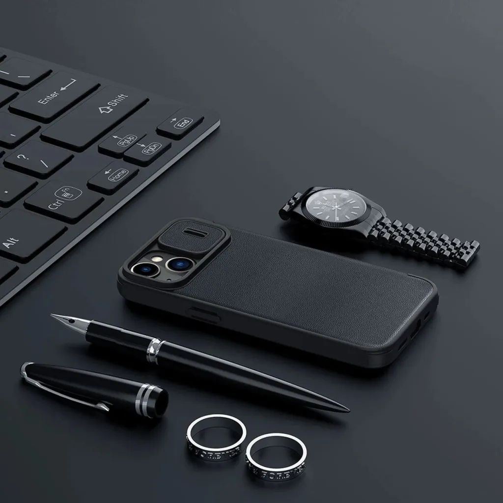 Nillkin Qin Leather Pro bőrtok iPhone 14 Plus kameravédő fliptok fekete - 12