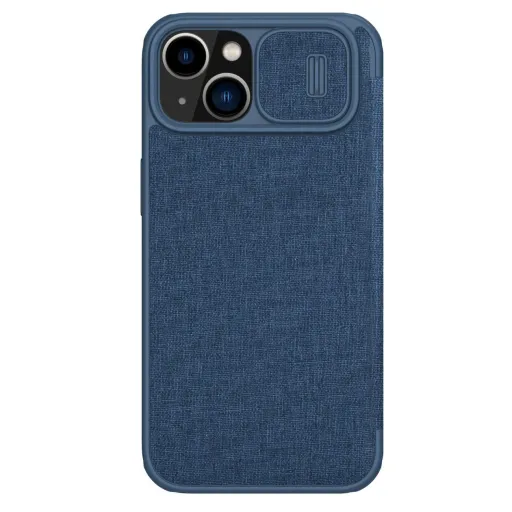 Nillkin Qin Cloth Pro Case iPhone 14 Plus kamera borító fliptok kék tok