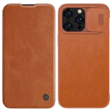 Nillkin Qin Leather Pro iPhone 14 Pro kameravédő fliptok barna