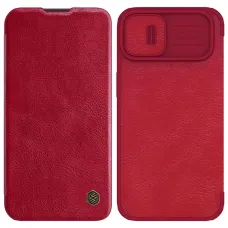 Nillkin Qin Leather Pro iPhone 14 Plus tok Kameravédő fliptok Piros