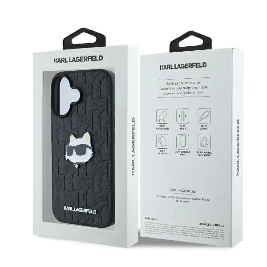  iPhone 16 Fekete Karl Lagerfeld Monogram Choupette Head Pin tok - 8