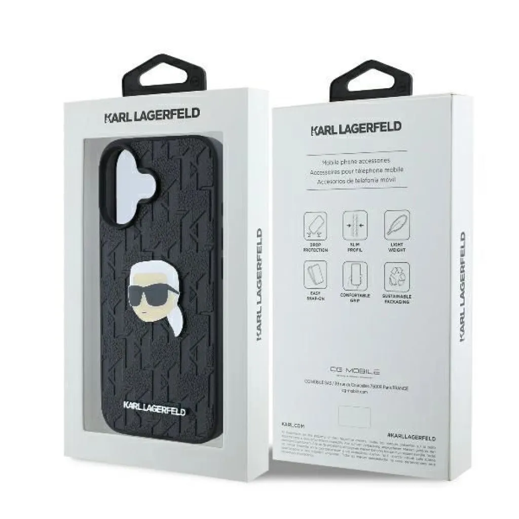  iPhone 16 Karl Lagerfeld Monogram Karl Head Pin tok - Fekete - 8