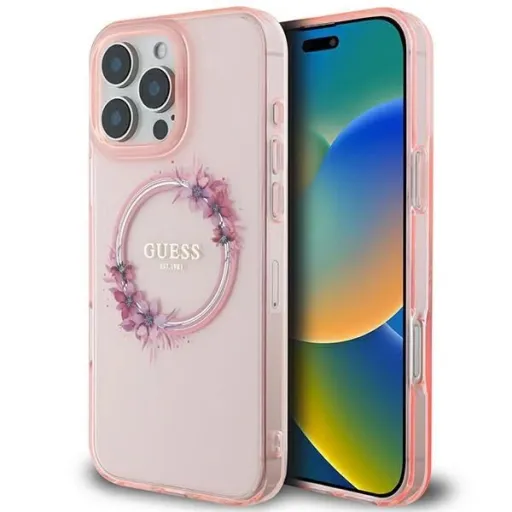 Guess IML Flowers Wreath MagSafe iPhone 16 Pro Max tok - Pink