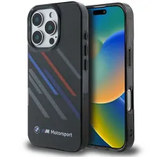 Eredeti BMW Motorsport IML Random Stripe BMHCP16X23HTRAK tok iPhone 16 Pro Max fekete