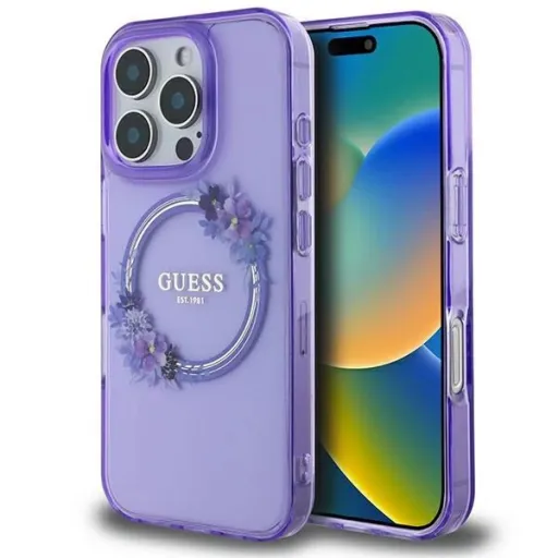 Guess IML Flowers Wreath MagSafe iPhone 16 Pro Max tok - Lila