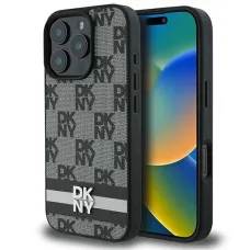 DKNY Kockás Minta és Nyomtatott Csíkok tok iPhone 16 Pro - fekete