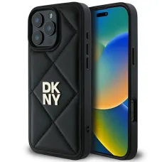 DKNY Quilted Stack Logo iPhone 16 Pro tok - Fekete