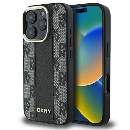 DKNY Kockás Minta MagSafe iPhone 16 Pro Tok - Fekete