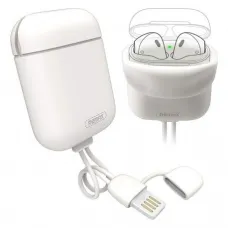 AirPods 1/2 tok, szilikon tok + lightning kábel fehér Remax