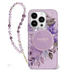 Eredeti GUESS IML Flowers gyöngy pánttal és Magsafe funkcióval GUHMP16LHFWBRCESU iPhone 16 Pro tok lila