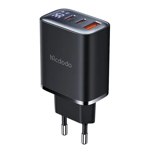 Mcdodo CH-2180 digitális kijelzős hálózati töltő 2xUSB-C + USB-A, 30W (fekete)