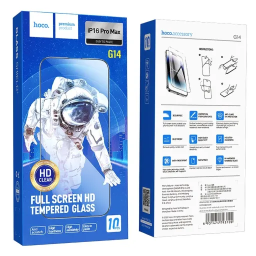HOCO edzett üveg HD 5D Guardian shield (SET 10in1) iPhone 16 Pro Max fekete (G14) üvegfólia HOCO edzett üveg HD 5D Guardian shield (SET 10in1) iPhone 16 Pro Max fekete (G14) üvegfólia