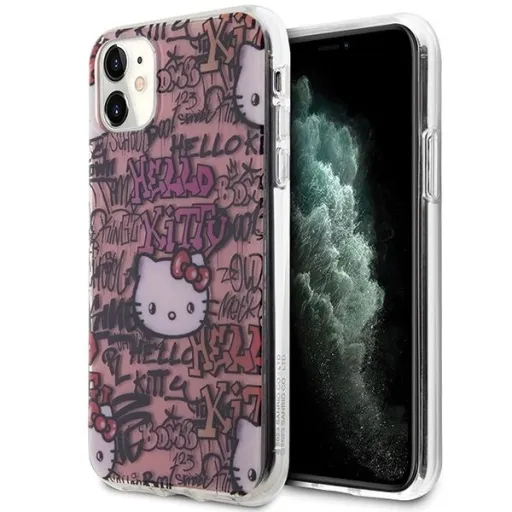 Hello Kitty IML Tags Graffiti tok iPhone 11 - rózsaszín Hello Kitty IML Tags Graffiti tok iPhone 11 - rózsaszín