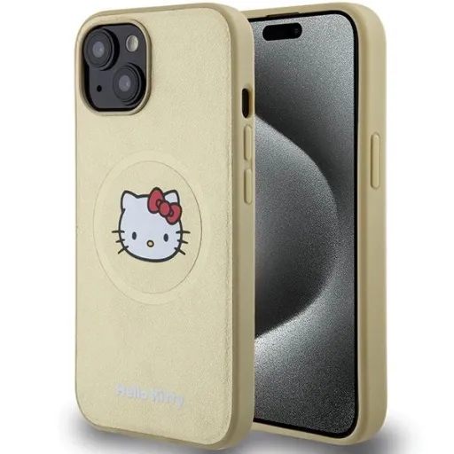 Hello Kitty bőr Kitty fej MagSafe tok iPhone 15 - arany