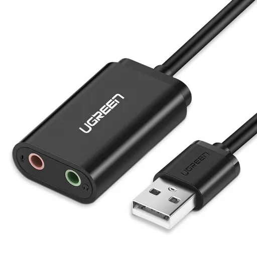 Ugreen USB külső hangkártya 3.5mm-es mini jack 15cm fekete (30724)