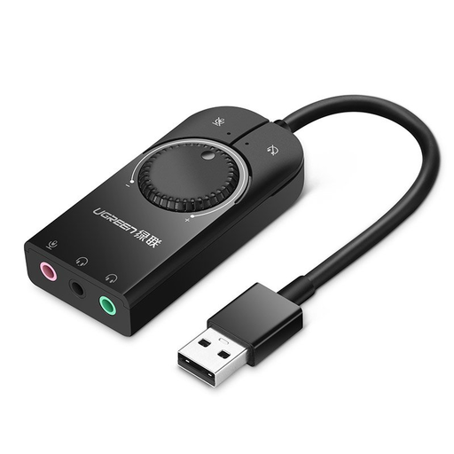 Ugreen USB külső hangkártya 3.5mm-es mini jack hangerőszabályzóval, 15cm fekete (40964)