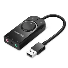 Ugreen USB külső hangkártya 3.5mm-es mini jack hangerőszabályzóval, 15cm fekete (40964)