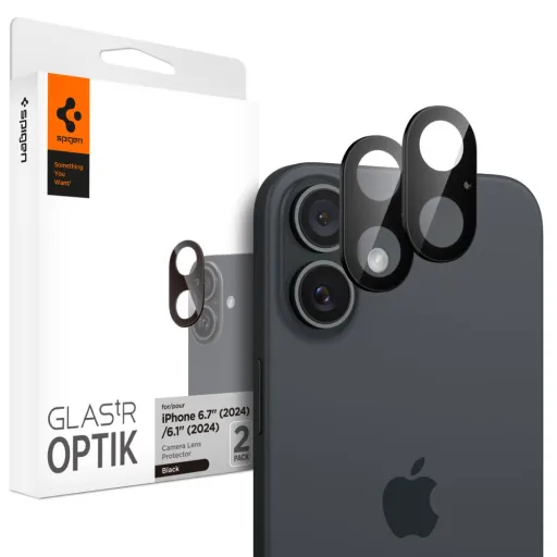 SPIGEN OPTIK GLAS.TR KAMERAVÉDŐ 2-PACK IPHONE 16 / 16 PLUS FEKETE, üvegfólia