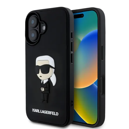 Karl Lagerfeld 3D Rubber Ikonik tok iPhone 16-hoz fekete