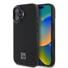 DKNY PU Bőr Stack Logo Magsafe iPhone 16 tok Fekete