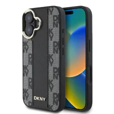 DKNY PU Bőr Kockás Minta Magsafe tok iPhone 16 Fekete