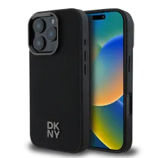 DKNY PU Bőr Stack Logo Magsafe tok iPhone 16 Pro Max Fekete