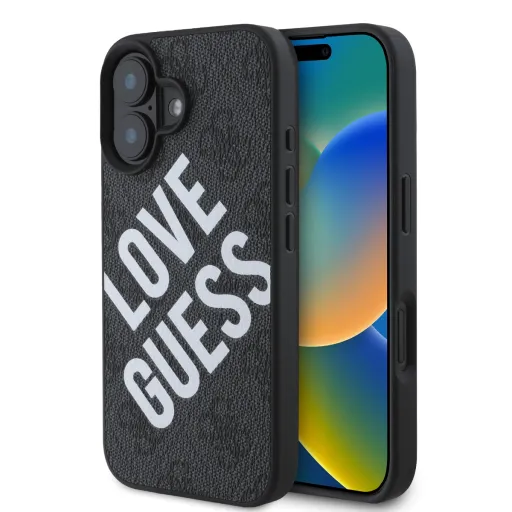 Guess PU Leather 4G Big Love Logo MagSafe tok iPhone 16-hoz fekete