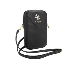 Guess PU Grained 4G Metal Logo Wallet Phone Bag Zipper Fekete