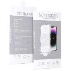 Teljes felületén ragasztott Easy-Stick dobozos üvegfólia IPHONE 16 FEKETE üvegfólia