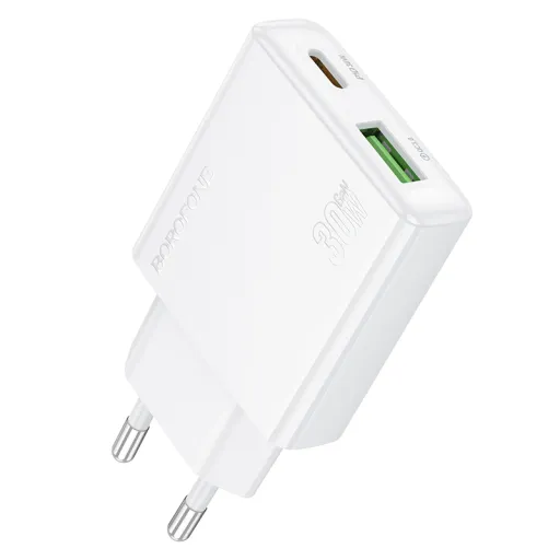 Borofone hálózati töltő BN25 Wish - USB + Type C - PD QC 3.0 30W fehér