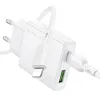 Borofone fali töltő BN25 Wish - USB + Type-C - PD QC 3.0 30W Type-C to Lightning kábellel fehér - 0. kép