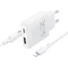 Borofone fali töltő BN25 Wish - USB + Type-C - PD QC 3.0 30W Type-C to Lightning kábellel fehér - 2. kép