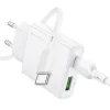 Borofone fali töltő BN25 Wish - USB + Type C - PD QC 3.0 30W Type C - Type C kábellel fehér - 0. kép