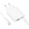 Borofone fali töltő BN25 Wish - USB + Type C - PD QC 3.0 30W Type C - Type C kábellel fehér - 1. kép