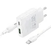 Borofone fali töltő BN25 Wish - USB + Type C - PD QC 3.0 30W Type C - Type C kábellel fehér - 2. kép