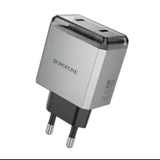 Borofone Hálózati töltő BN21 Lena - 2xType C - PD 40W szürke