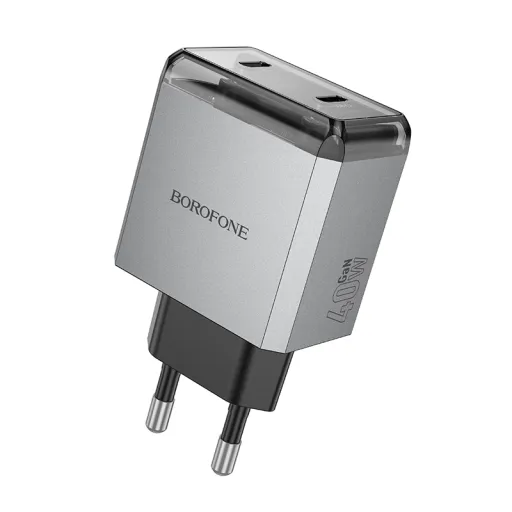 Borofone Hálózati töltő BN21 Lena - 2xType C - PD 40W szürke