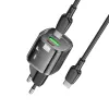 Borofone fali töltő BN17 Napfény - USB + Type C - QC 3.0 PD 20W 3A Type C-hez Type C kábel fekete - 1. kép