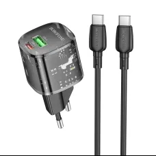 Borofone fali töltő BN17 Napfény - USB + Type C - QC 3.0 PD 20W 3A Type C-hez Type C kábel fekete