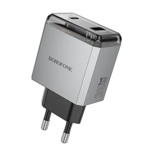 Borofone Hálózati töltő BN20 Lena - USB + Type C - PD 35W szürke