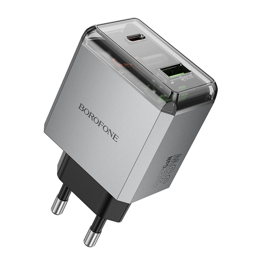 Borofone Hálózati töltő BN20 Lena - USB + Type C - PD 35W szürke