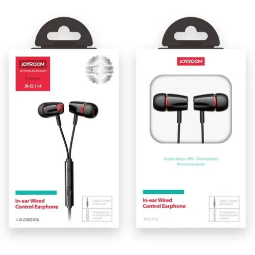 Joyroom vezetékes fülhallgató, In-Ear fejhallgató távirányítóval és mikrofonnal, 3.5 mm csatlakozó, fekete EU (JR-EL114-BLK)