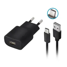 Forever TC-01 töltő 1x USB 2A fekete + USB-C kábel