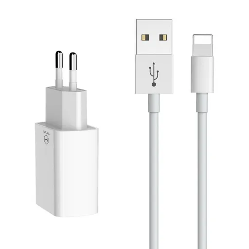 Mcdodo CH-6720 Kettős USB Töltő (EU) Lightning 1m Utazó készlet (fehér) tok