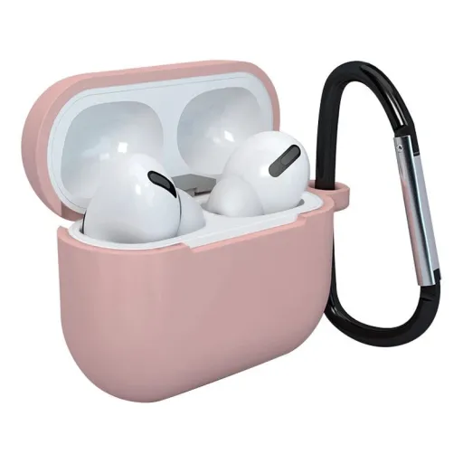 AirPods 3 tok szilikon puha tok + karabiner rózsaszín