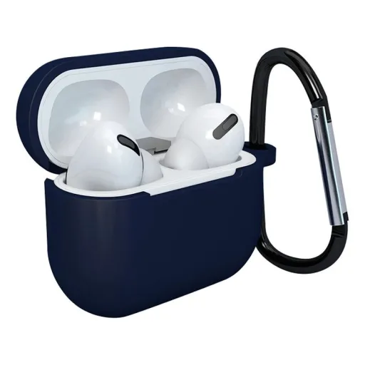 AirPods 3 tok szilikon puha tok + karabiner sötétkék